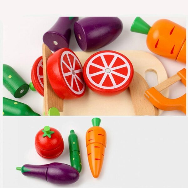Bild 4 von Elkuaie Lernspielzeug Kinderküche Spielküche Zubehör aus Holz, Küchenspielzeug Schneiden