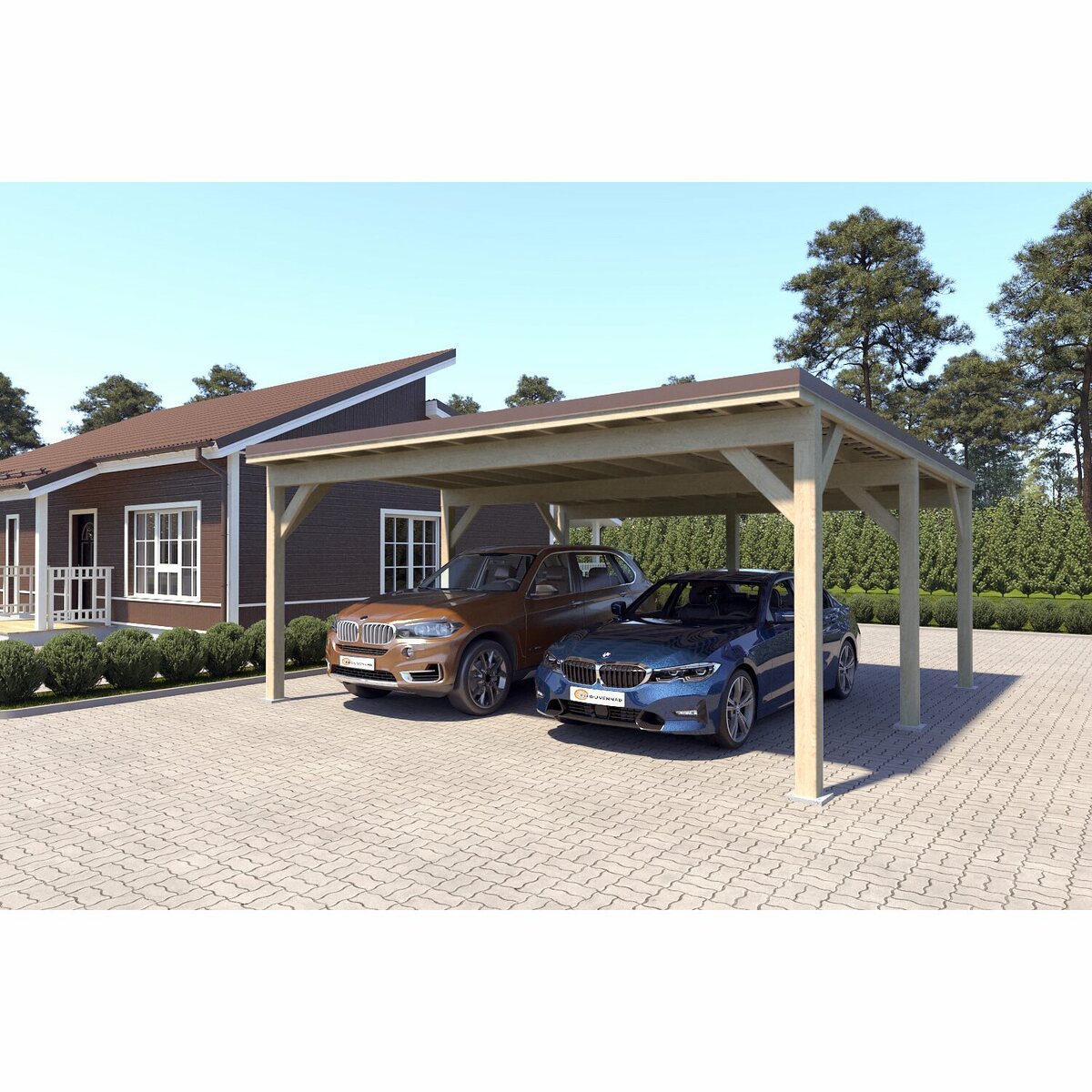 Bild 1 von Holzbrüder Doppelcarport Ralf Natur 600 cm x 600 cm Blechdach Dunkelbraun