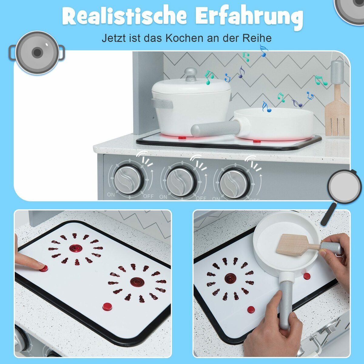 Bild 2 von COSTWAY Spielküche Kinderküche, aus Holz, mit Licht & Zubehör