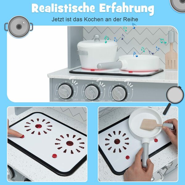 Bild 2 von COSTWAY Spielküche Kinderküche, aus Holz, mit Licht & Zubehör