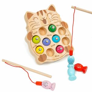 BeebeeRun Lernspielzeug Magnetisches Angelspiel, Holzspielzeug für Kinder ab 2 Jahren, Fischspielzeug, Montessori Motoriklernen, Weihnachtsgeschenk