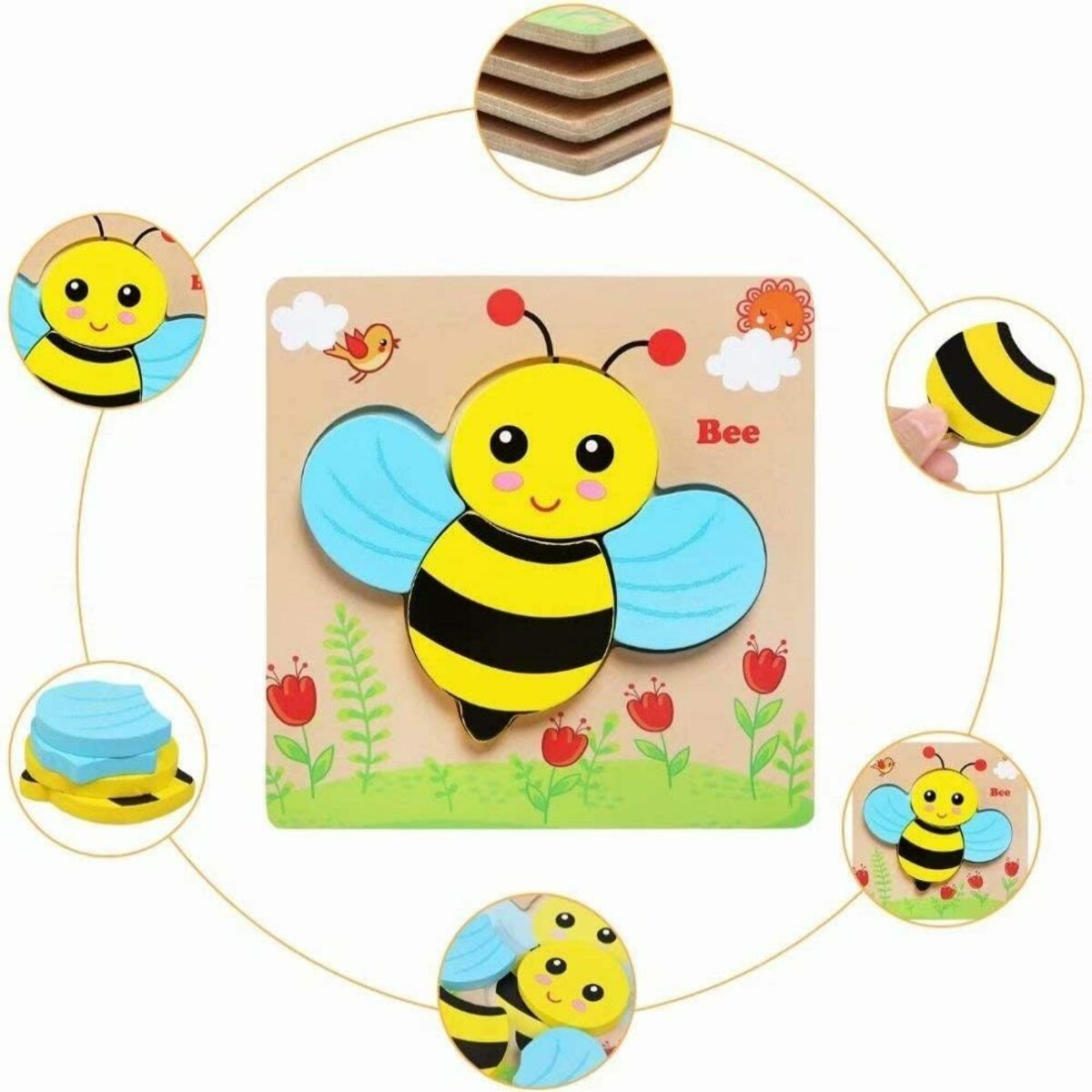 Bild 4 von GelldG Lernspielzeug Holzpuzzle 4 Stück Puzzle Holz Montessori Kleinkind Lernspielzeug