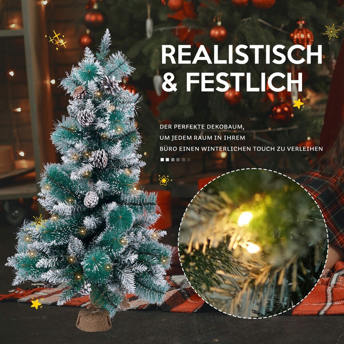 Bild 3 von KAHOO Künstlicher Weihnachtsbaum Christbaum mit Dekorationen, 95cm, mit 35LED