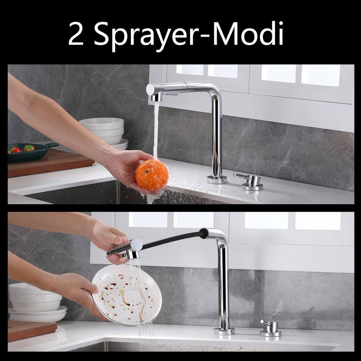 Bild 4 von Sumerain Küchenarmatur Wasserhahn Küche, Waschbeckenarmatur vor einem Fenster installiert (Mischbatterie) Frontfenster-Küchenmischbatterie mit ausziehbarer Brause Hochdruck