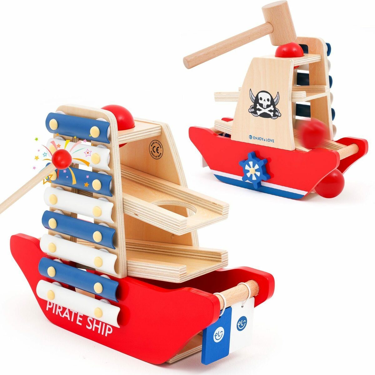 Bild 1 von BeebeeRun Lernspielzeug 3 in 1 Holzspielzeug Musikspielzeug für Kinder ab 2 Jahren, Hammerspiel, Xylophone, Klopfen, Weihnachtsgeschenk