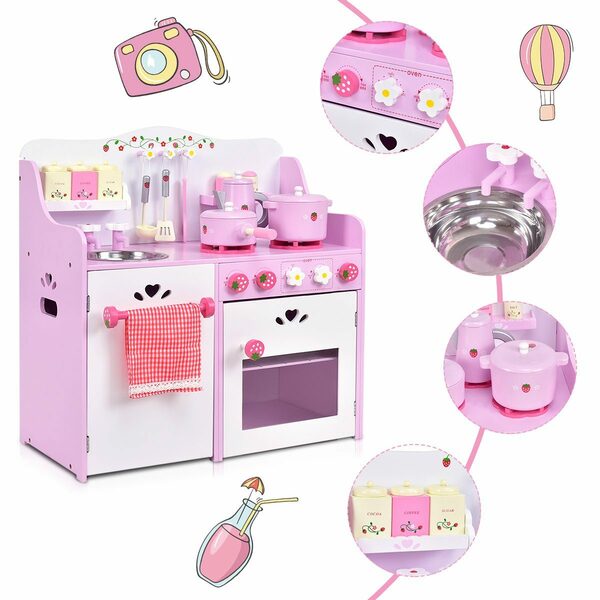 Bild 3 von COSTWAY Spielküche Kinderküche, mit Schrank & Zubehör, aus Holz