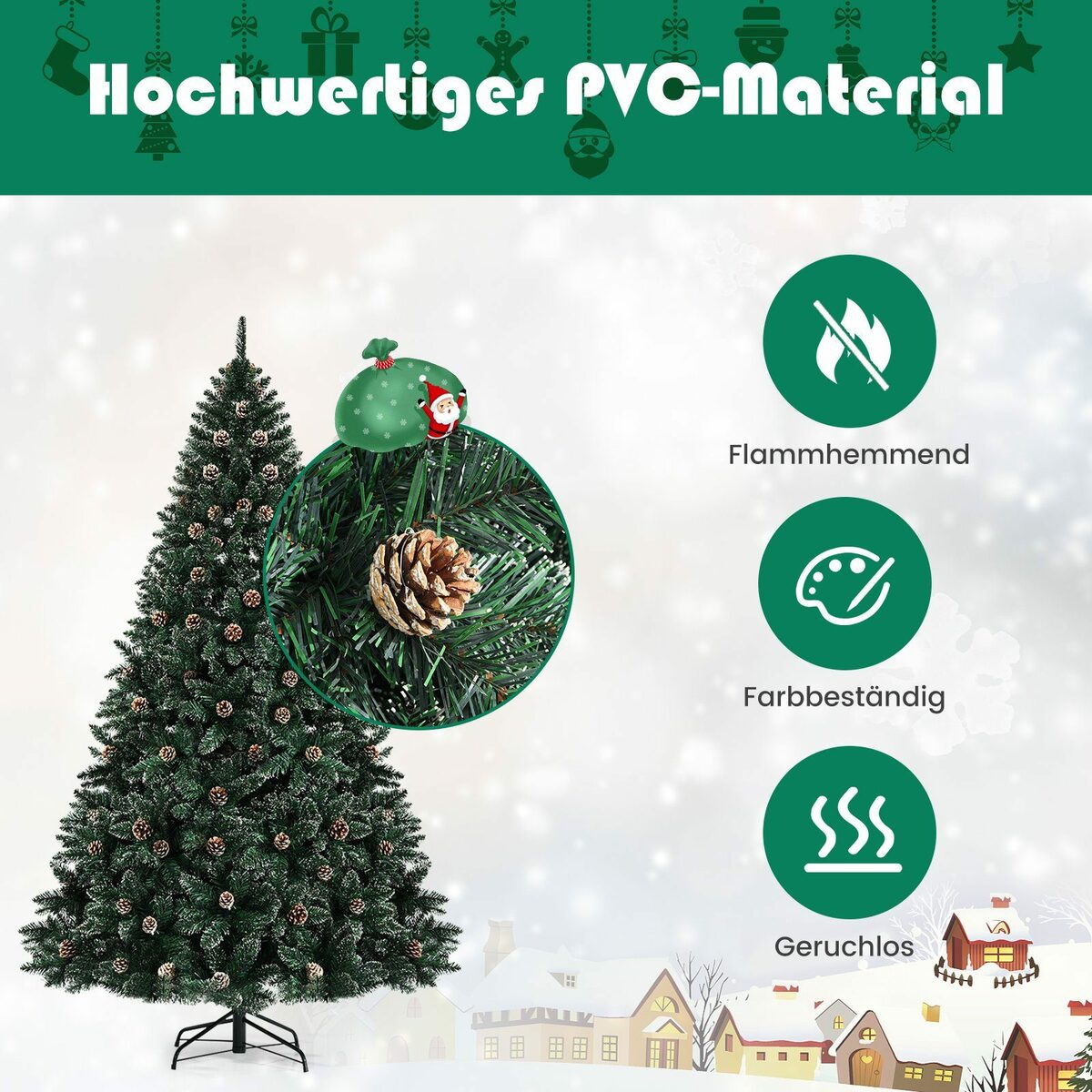 Bild 2 von COSTWAY Künstlicher Weihnachtsbaum, mit 714 PVC Nadeln & 49 Tannenzapfen