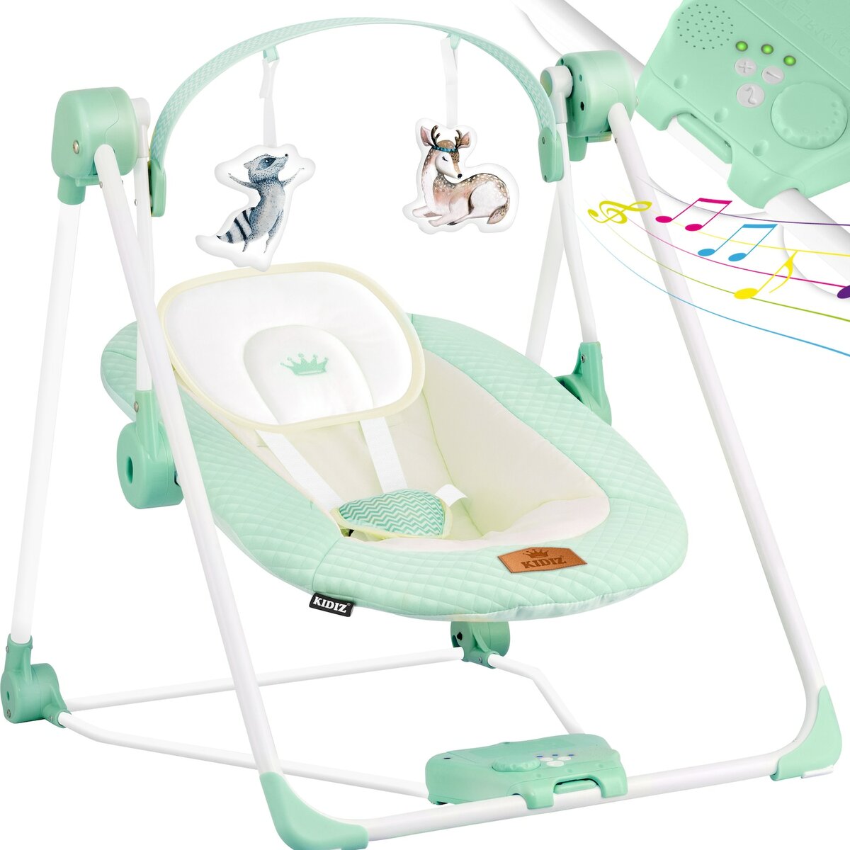 Bild 1 von KIDIZ® Babywippe Babyschaukel mit 5 Geschwindigkeitseinstellungen zusammenklappbarer Baby Wippe Schaukel Babyhochstuhl mit Spielbogen Spielzeugen 5 beruhigende Naturgeräusche neugeborene