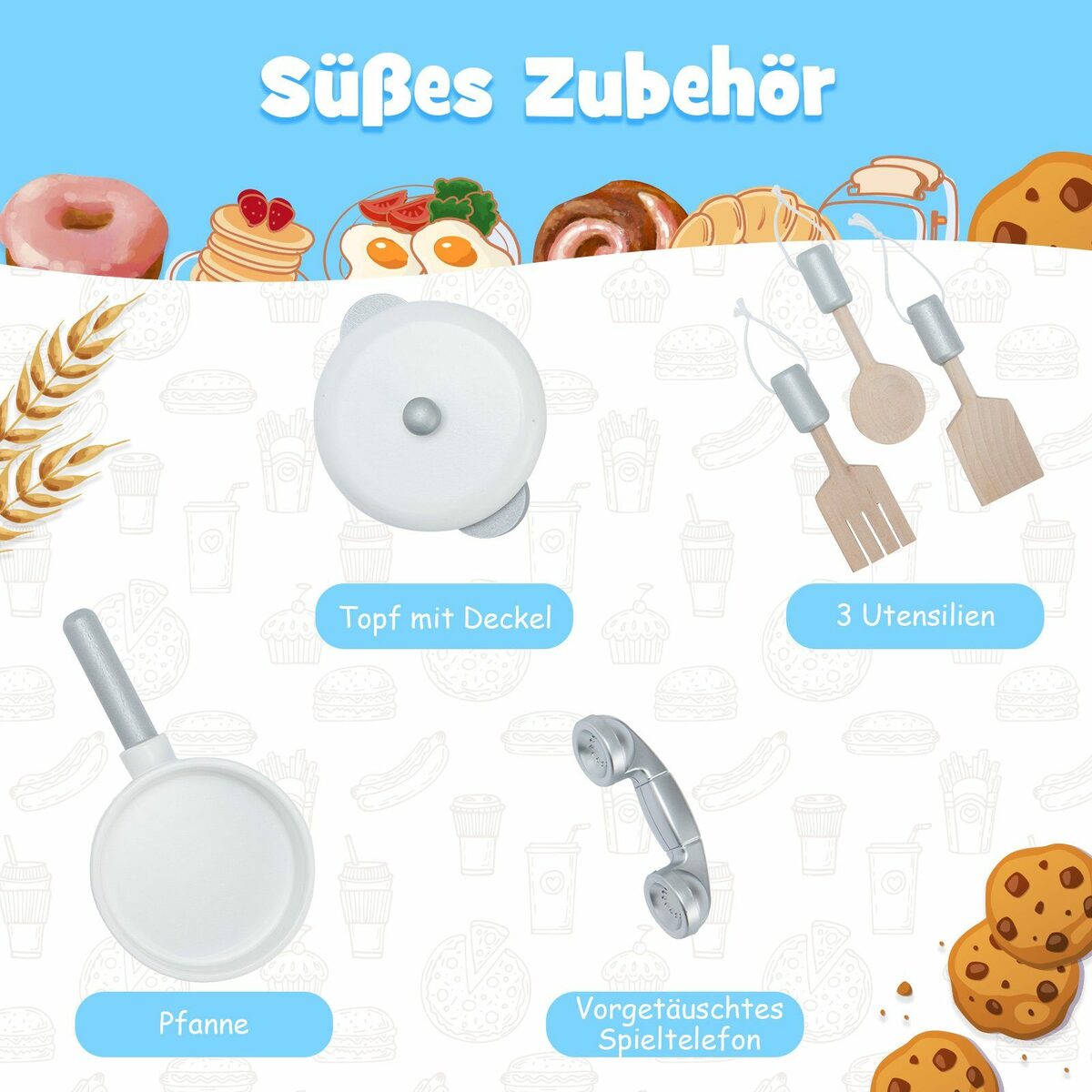 Bild 4 von COSTWAY Spielküche Kinderküche, aus Holz, mit Licht & Zubehör