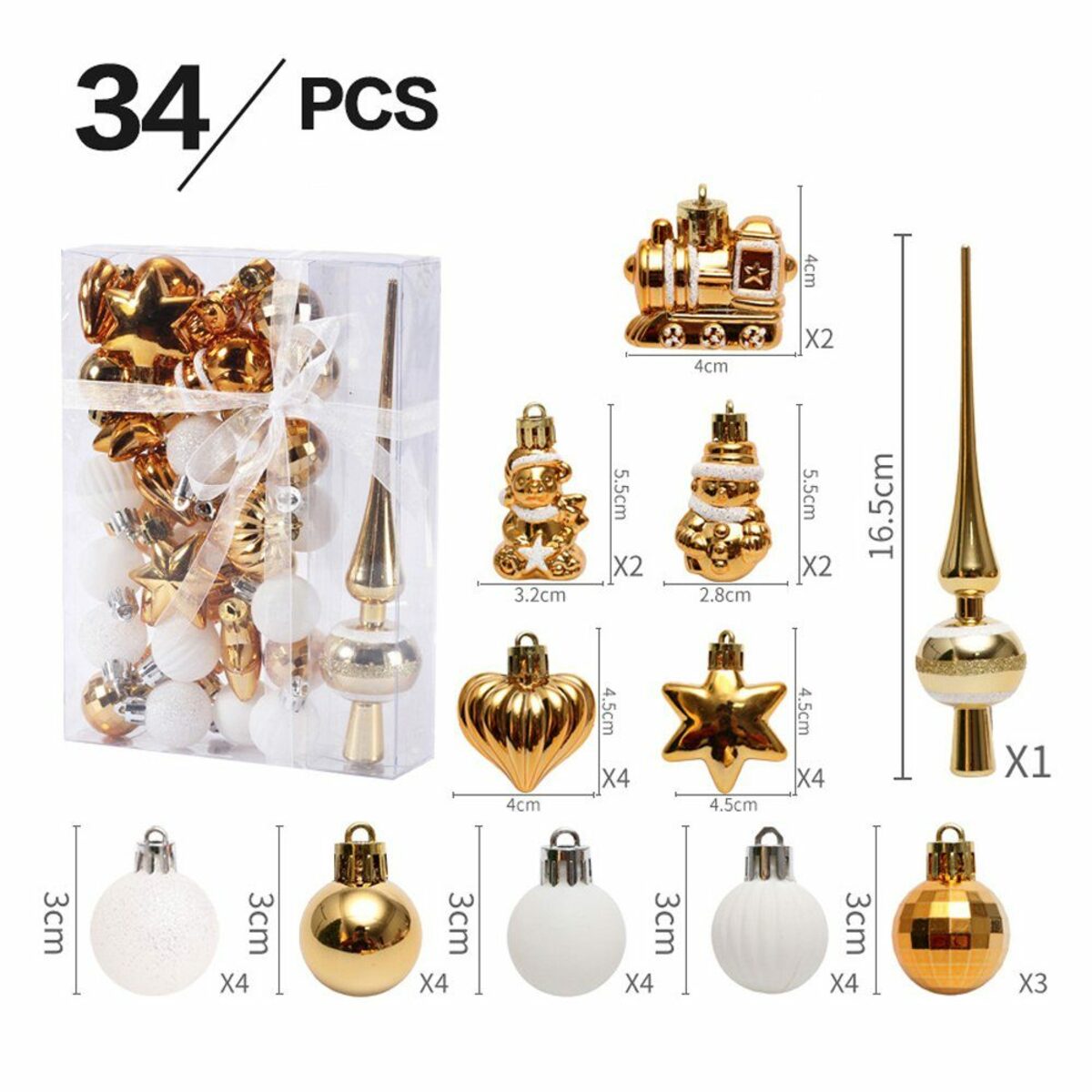 Bild 2 von GelldG Weihnachtsbaumkugel 34 Weihnachtskugeln Weihnachtsdeko Set Kunststoff