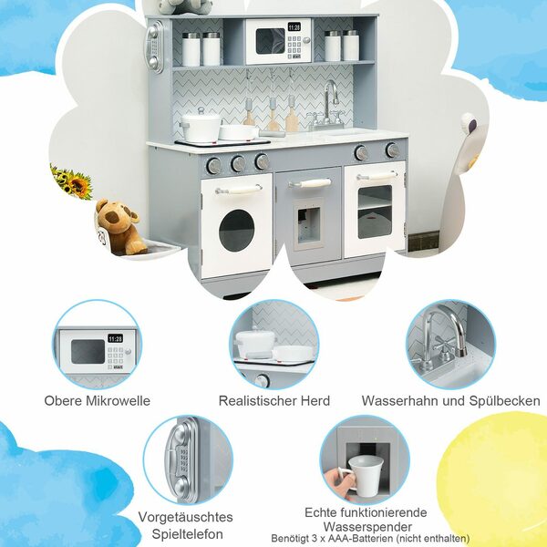 Bild 3 von COSTWAY Spielküche Kinderküche, aus Holz, mit Licht & Zubehör