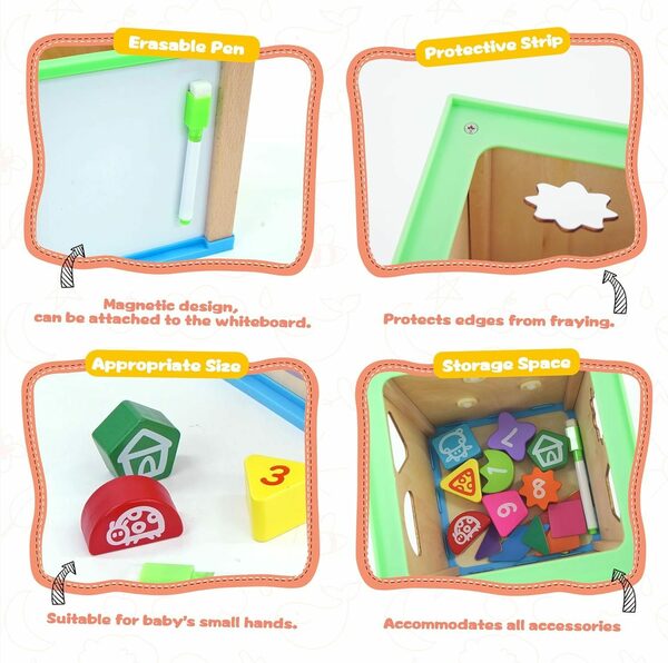 Bild 4 von BeebeeRun Motorikwürfel Holzspielzeug Aktivitätswürfel Perlenlabyrinth, (mit Meeresmotiven/Dinosmotiven/Gartensmotiven/Metall Schwierige Auflage), 6 in 1 Spielzeug für Jungen und Mädchen Ge