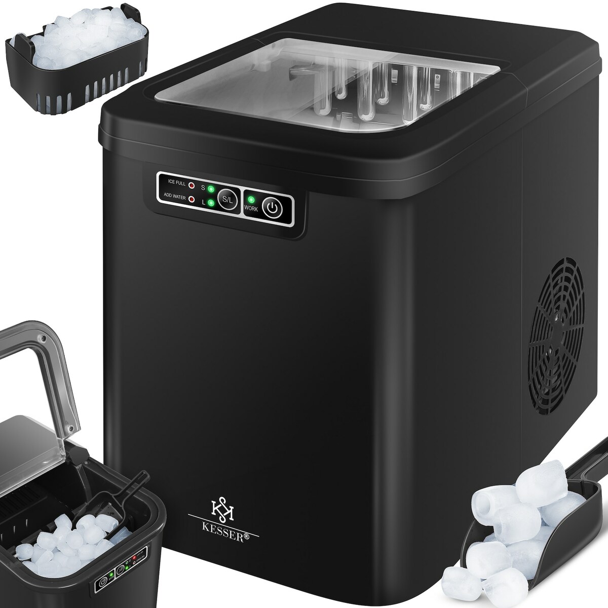 Bild 1 von KESSER® Eiswürfelbereiter   Eiswürfelmaschine Edelstahl   Ice Maker   12 kg 24 h    Zubereitung in 7 min   2,2 Liter Wassertank   2 Eiswürfel-Größen   LED-Display   Selbstreinigungsfunktion   S