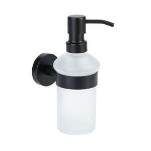 SOSmart24 JUST BLACK - Seifenspender kleben statt bohren, aus Glas mit Pumpflasche, hängend, Edelstahl schwarz, Wandbefestigung, Badezimmer