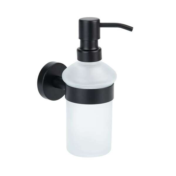 Bild 1 von SOSmart24 JUST BLACK - Seifenspender kleben statt bohren, aus Glas mit Pumpflasche, hängend, Edelstahl schwarz, Wandbefestigung, Badezimmer