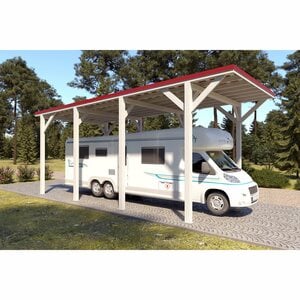 Holzbrüder Camping-Carport Ralf Reinweiß 400 cm x 800 cm Blechdach Rot