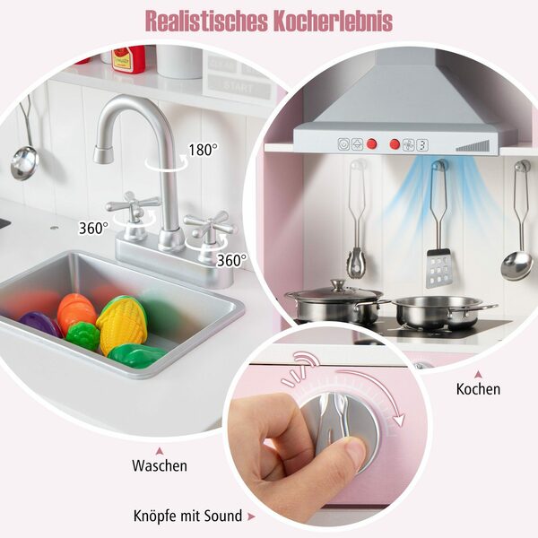 Bild 3 von COSTWAY Spielküche Kinderküche, Holz, 3 fach höhenverstellbar