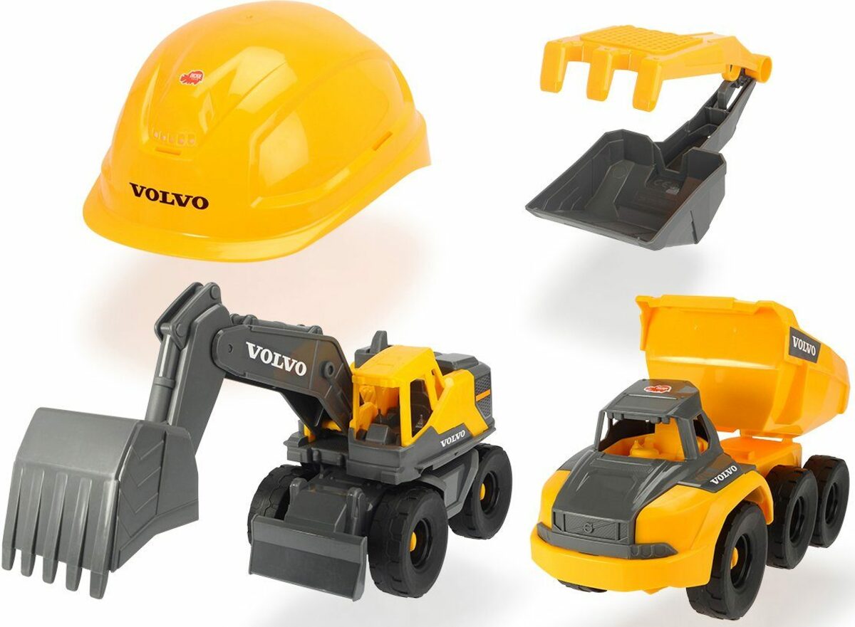 Bild 1 von Dickie Toys Spielzeug-Helm Volvo Construction Playset, mit Schaufel/Rechen und 2 Baustellen-Fahrzeugen