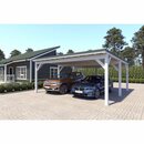 Bild 1 von Holzbrüder Doppelcarport Ralf Reinweiß 600 cm x 600 cm Blechdach Dornengrün