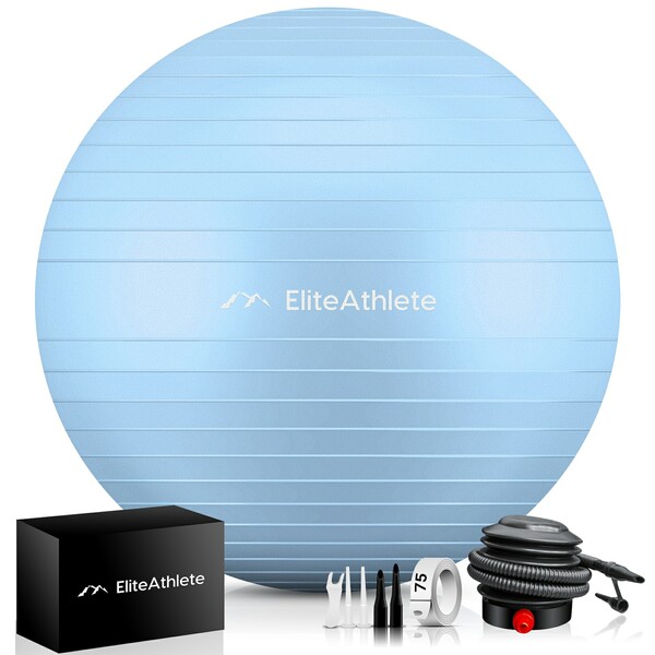 Bild 1 von EliteAthlete® Gymnastikball Sitzball Büro ergonomisch mit Anti Burst System - Fitness Yoga Pilates Schwangerschaft - Schwangerschaftsball Fitnessball Yogaball - Yoga Ball inkl. Luftpumpe - Frosty 5