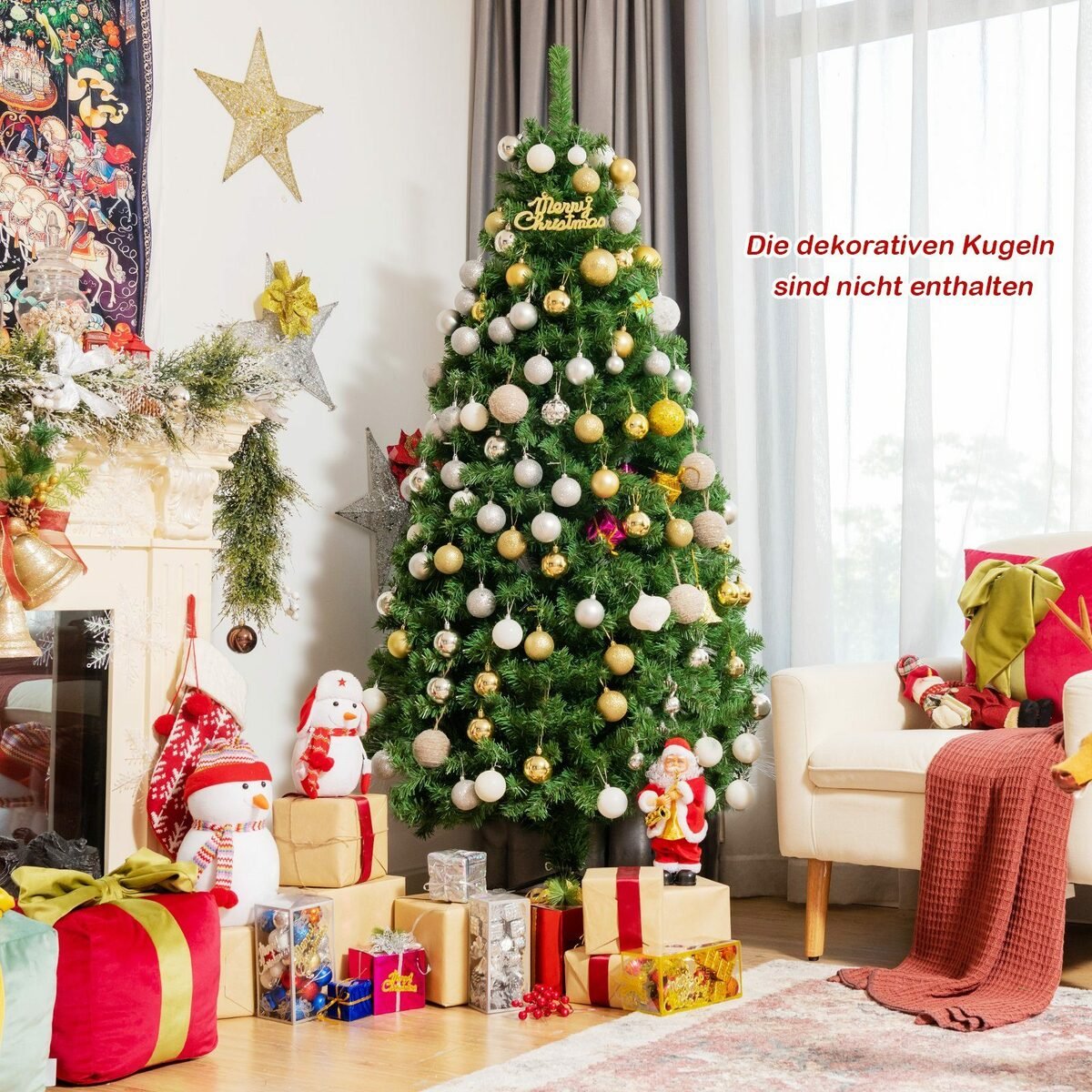 COSTWAY Künstlicher Weihnachtsbaum, 617 Spitzen, GlasfaserFarbwechsler