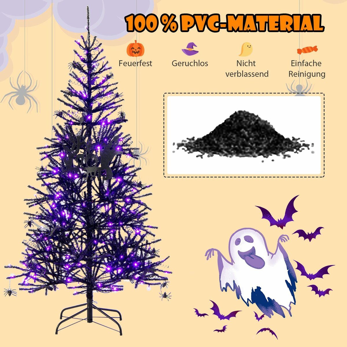 Bild 4 von COSTWAY Künstlicher Weihnachtsbaum, mit 250 lila LEDs, Schmuck & 791 Spitzen