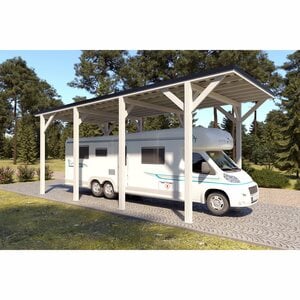 Holzbrüder Camping-Carport Ralf Reinweiß 400 cm x 800 cm Blechdach Schwarz