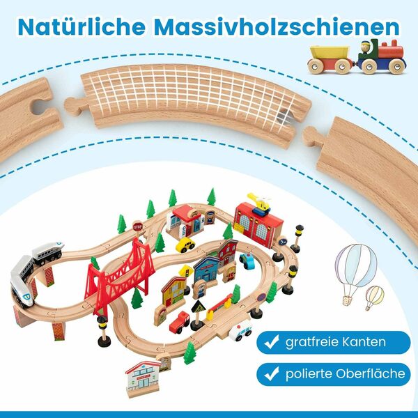 Bild 3 von COSTWAY Spielzeug-Eisenbahn, (80-tlg), umkehrbar&abnembar, Holz