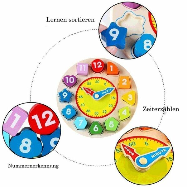 Bild 4 von SUNEE Lernspielzeug Lernuhr aus Holz, Holzspielzeug, Lernuhren für Kleinkinder, Lernen