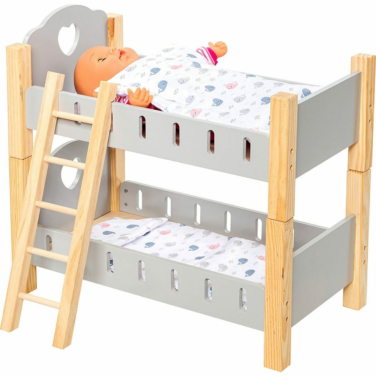Bild 2 von myToys ORIGINALS Puppenbett Holz Puppenetagenbett, grau mit Bettwäsche