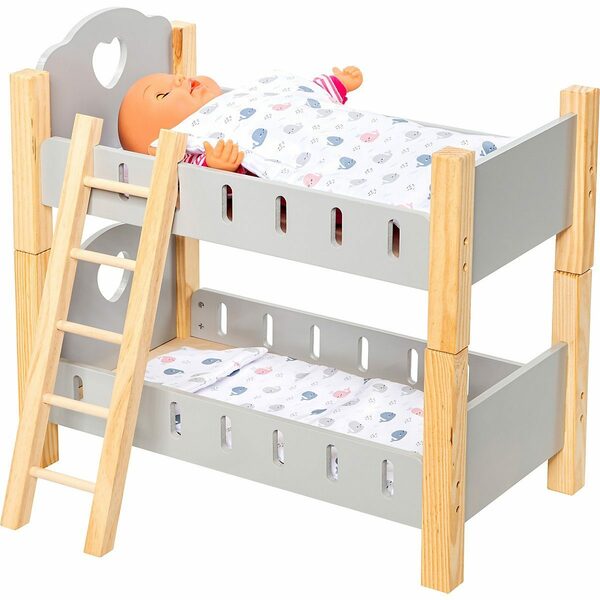 Bild 2 von myToys ORIGINALS Puppenbett Holz Puppenetagenbett, grau mit Bettwäsche