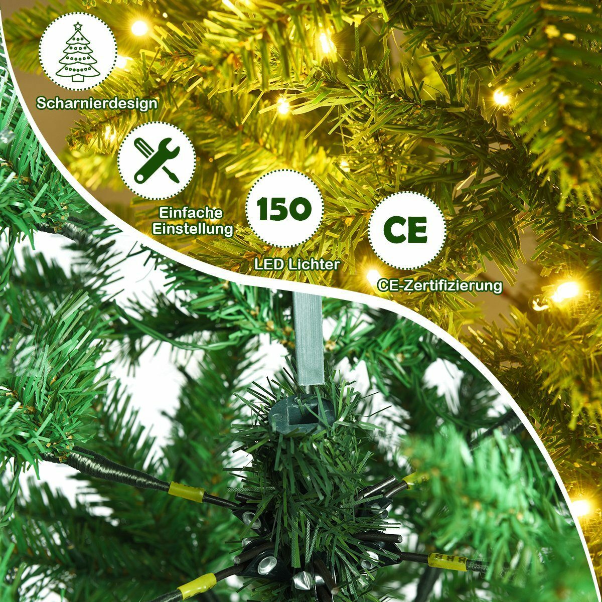 Bild 3 von COSTWAY Künstlicher Weihnachtsbaum, mit 300 PVC Nadeln, 150 warmweißen LEDs