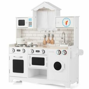 COSTWAY Spielküche Kinderküche, aus Holz, mit Zubehör & Waschmaschine