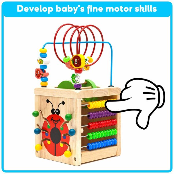 Bild 3 von BeebeeRun Lernspielzeug Baby Motorikschleife Holzspielzeug (Motorikwürfel 6 in 1), Spielecenter Aktivitätswürfel Holzspielzeug Perle Labyrinth Roller