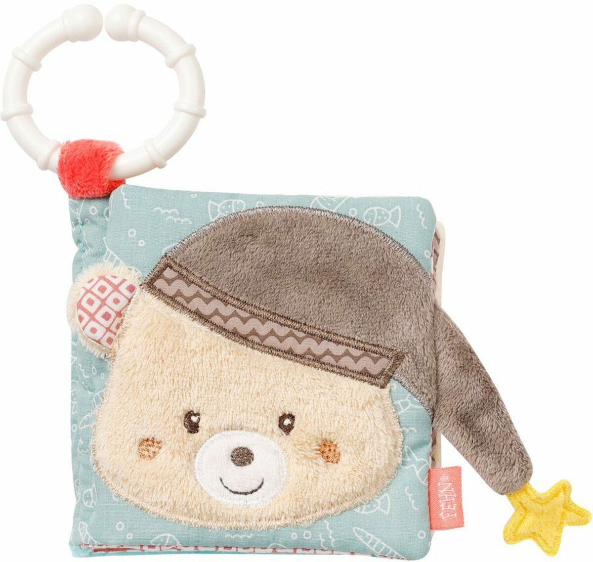 Bild 1 von Fehn Greifspielzeug Stoffbuch Bruno, mit Ring zur Befestigung an Kinderwagen, Babyschale oder Bett