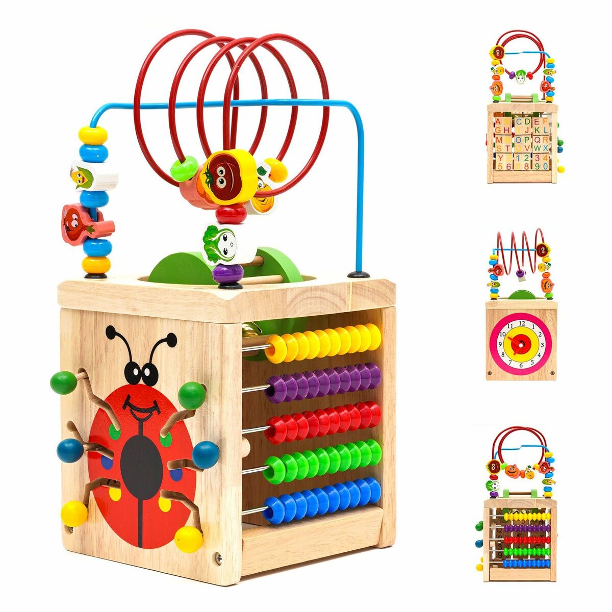 Bild 1 von BeebeeRun Lernspielzeug Baby Motorikschleife Holzspielzeug (Motorikwürfel 6 in 1), Spielecenter Aktivitätswürfel Holzspielzeug Perle Labyrinth Roller