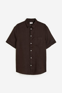 H&M Kurzarmhemd aus Leinen Regular Fit Dunkelbraun, Freizeithemden in Größe XL. Farbe: Dark brown