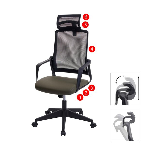 Bild 1 von Bürostuhl MCW-J52, Drehstuhl Schreibtischstuhl, ergonomisch Kopfstütze, Kunstleder ~ olivgrün