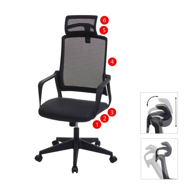 Bild 1 von Bürostuhl MCW-J52, Drehstuhl Schreibtischstuhl, ergonomisch Kopfstütze, Kunstleder ~ schwarz