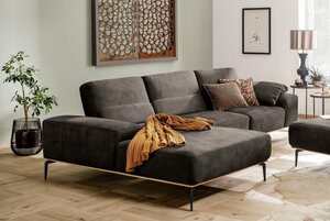 W.SCHILLIG Ecksofa run, mit Holzsockel, Füße in Schwarz pulverbeschichtet, Breite 319 cm