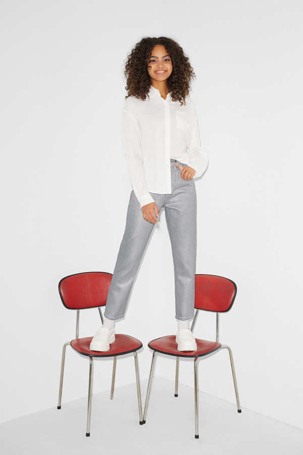 Bild 1 von C&A CLOCKHOUSE-Mom Jeans-High Waist-LYCRA®-recycelt, Metallisch, Größe: 34