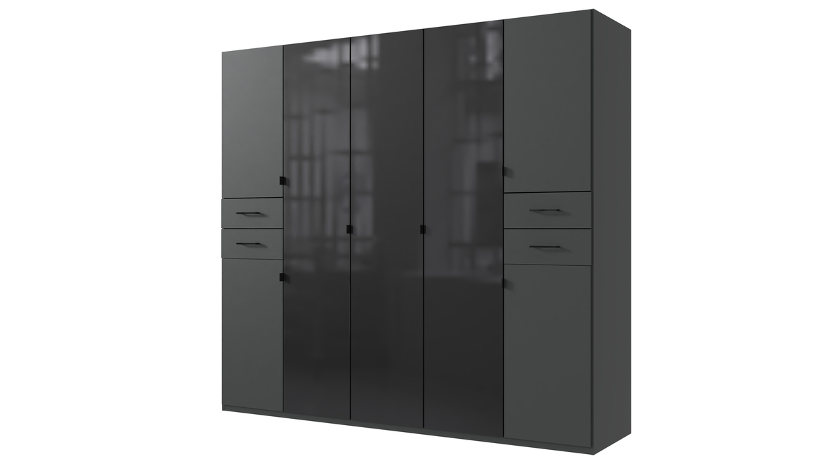 Bild 1 von Kleiderschrank graphit Glas schwarz 225 cm - HENDRIK