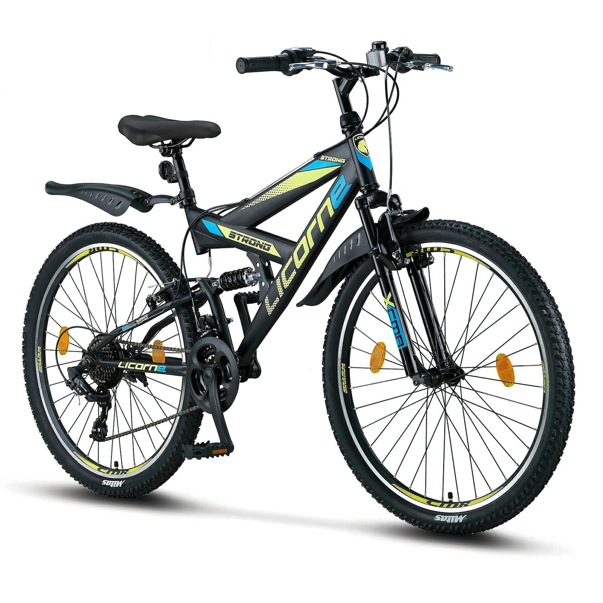 Bild 1 von Licorne Bike Strong V Premium Mountainbike in 24 und 26 Zoll - Fahrrad für Jungen, Mädchen, Damen und Herren - Shimano 21 Gang-Schaltung - Vollfederung