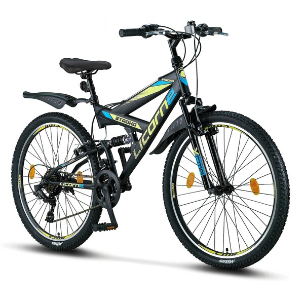 Bild 1 von Licorne Bike Strong V Premium Mountainbike in 24 und 26 Zoll - Fahrrad für Jungen, Mädchen, Damen und Herren - Shimano 21 Gang-Schaltung - Vollfederung