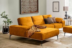 W.SCHILLIG Ecksofa run, mit Holzsockel, Füße in Schwarz pulverbeschichtet, Breite 319 cm