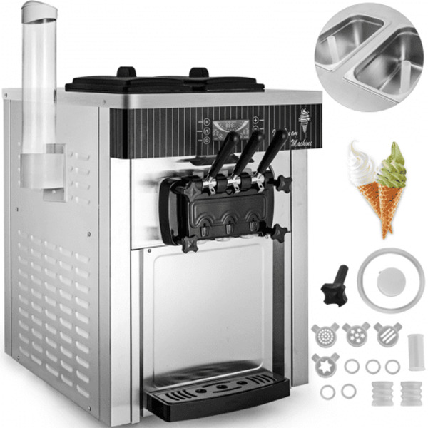 Bild 1 von VEVOR Speiseeisbereiter Weiß Eismaschine 2200 W, 2 x 6 L Desktop Maschine Ice Cream Maker 220 V Speiseeisbereiter mit Eikegel Eierablage Edelstahl Maschine