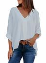 Bild 1 von Alleen Damen Chiffon Bluse Lose Einfarbige Oberteile V Aussc