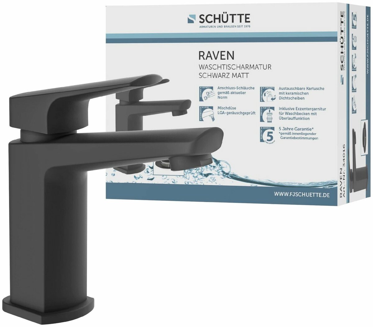 Bild 1 von Schütte Waschtischarmatur RAVEN Wasserhahn mit Ablaufgarnitur, Mischbatterie mit Pop Up Abflussstopfen