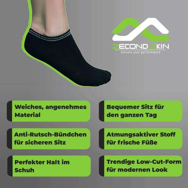 Bild 2 von Zecond Zkin 8 Paar Sneaker Socken Gr. 32 - 38 schwarz Sommersocken Füßlinge aus Baumwolle