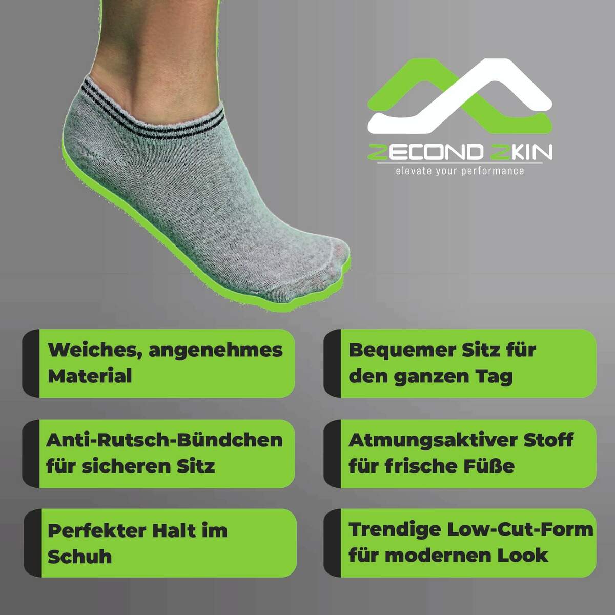 Bild 2 von Zecond Zkin 8 Paar Sneaker Socken Gr. 32 - 38 grau Sommersocken Füßlinge aus Baumwolle